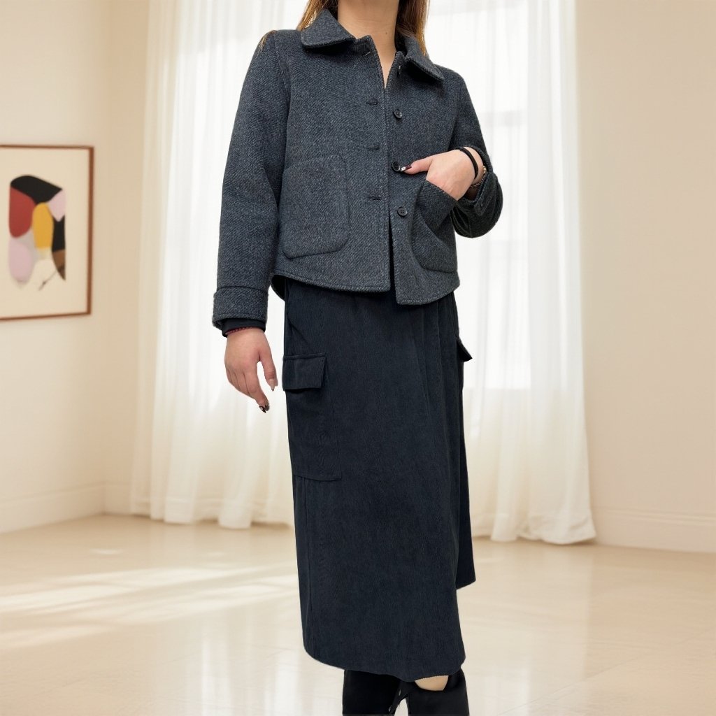 秋冬毛呢外套时尚外套休闲短款翻领气质简约