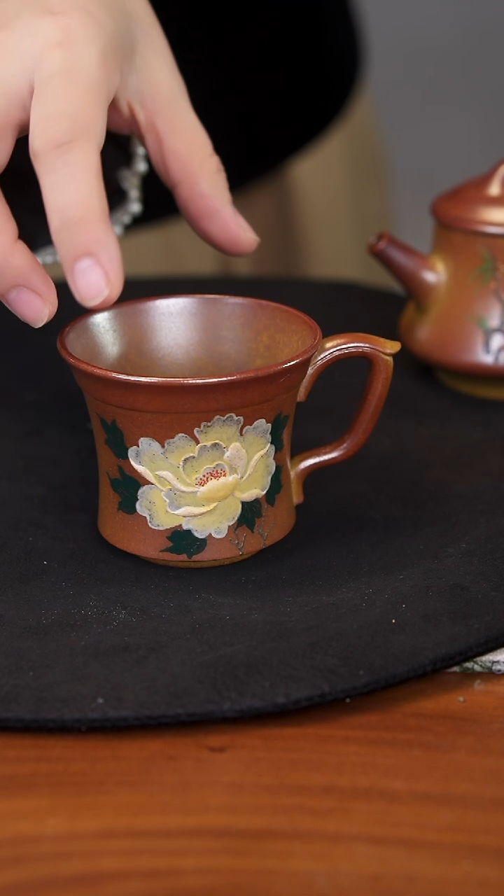 茶壶紫砂柴烧牡丹杯