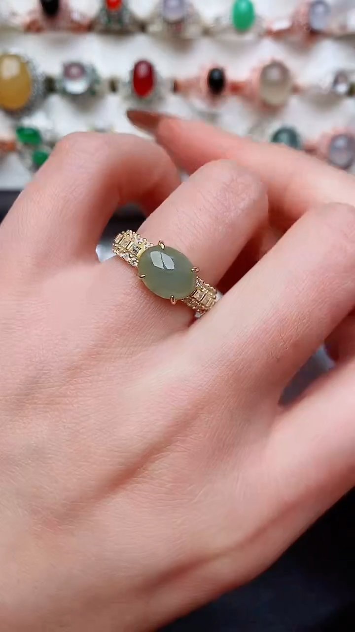 银S925镶嵌戒指翡翠...