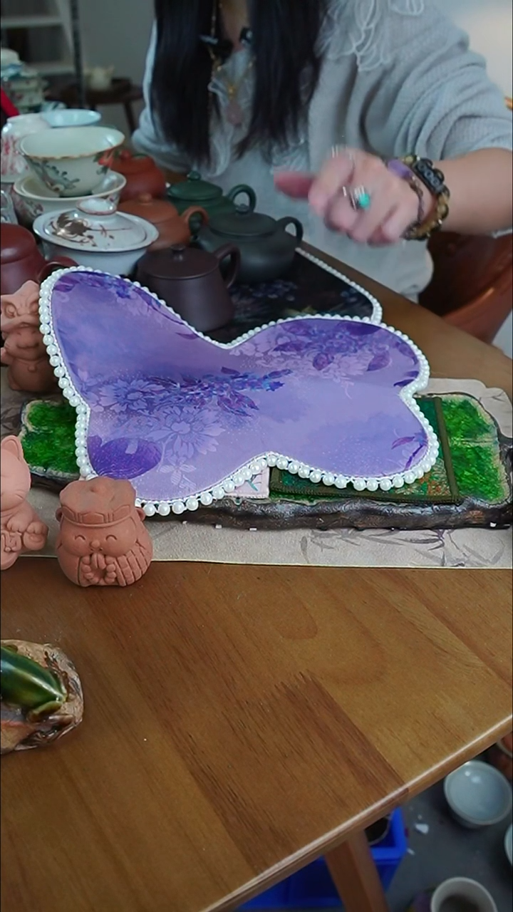 【茶瓷物语】紫色刺绣茶席