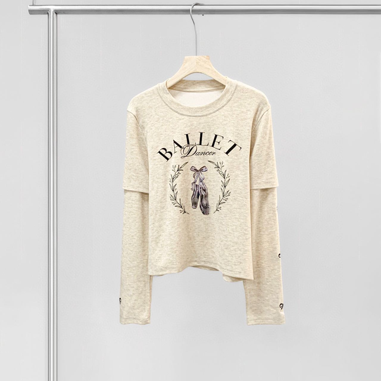 【LU出口订单】纯色圆领芭蕾舞鞋假两件T恤 2521