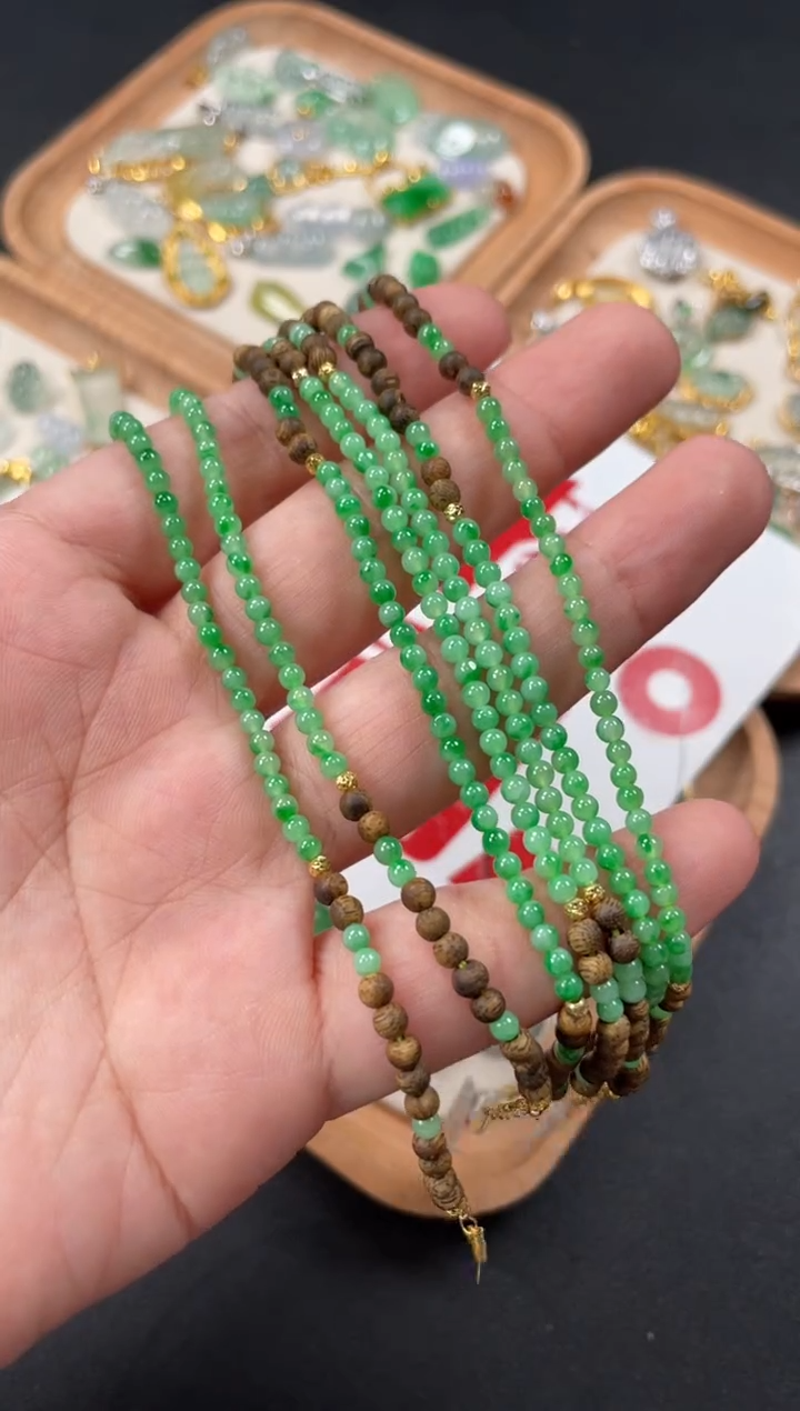 翡翠18K金镶嵌套链多样性   发货一条   P293