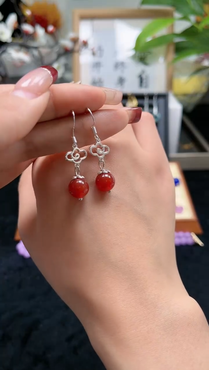 【闪购商品】南红玛瑙耳饰银S925镶嵌709000