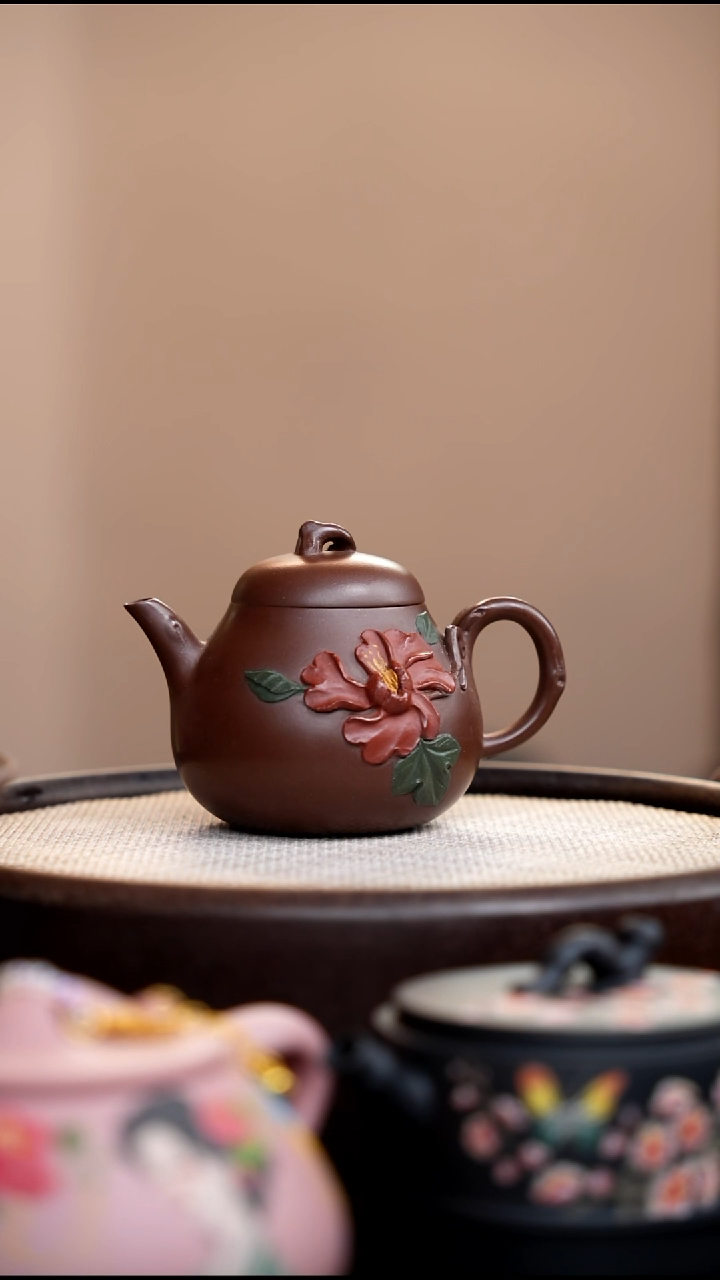 茶壶紫砂革紫泥红花高梨