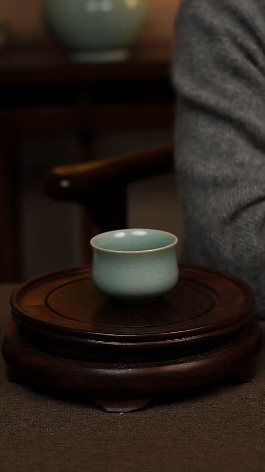 瓷片仿古天青玉兰杯80ml 微瑕 不带礼盒