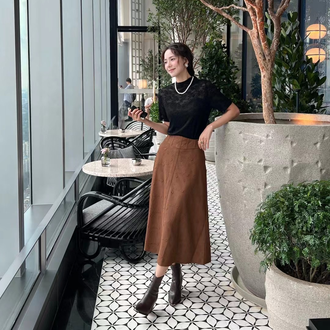 欧米【集合631--720】2025年拼接网纱半身裙高腰A字中长款开叉裙