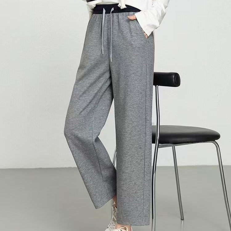 经典撞色细条棉拼接弯刀九分裤0001