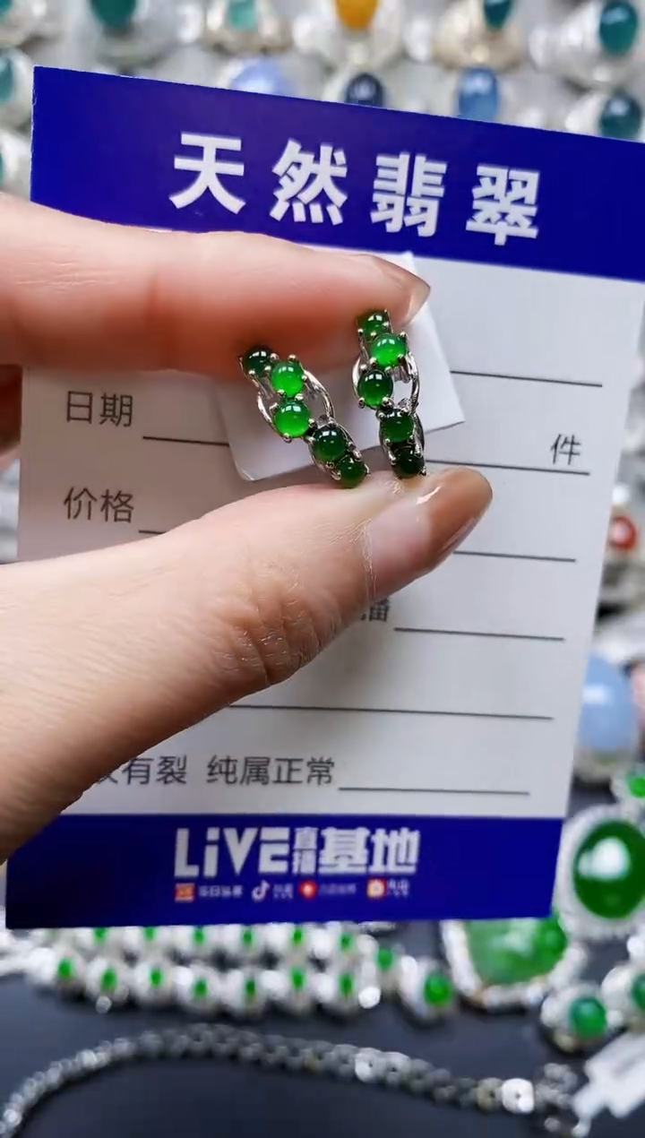 【闪购商品】翡翠耳饰银S925镶嵌0733