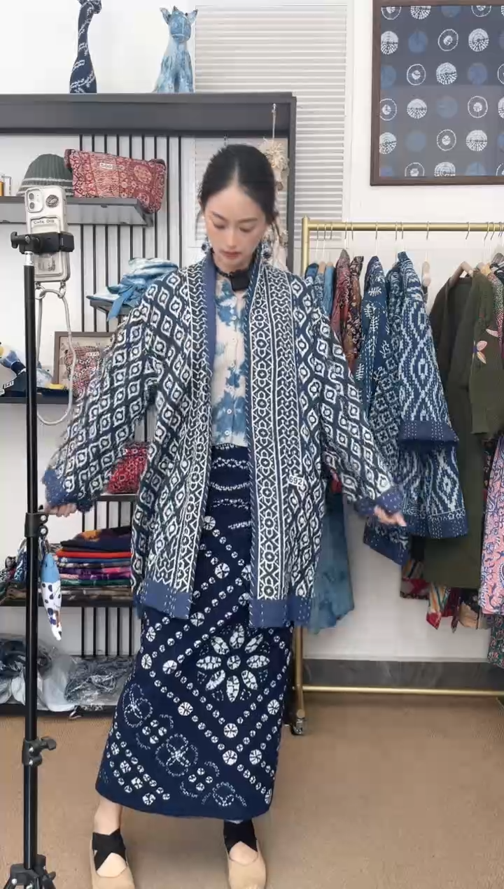 【闪购商品】692印度长绒棉蓝染刺子绣外套85cm