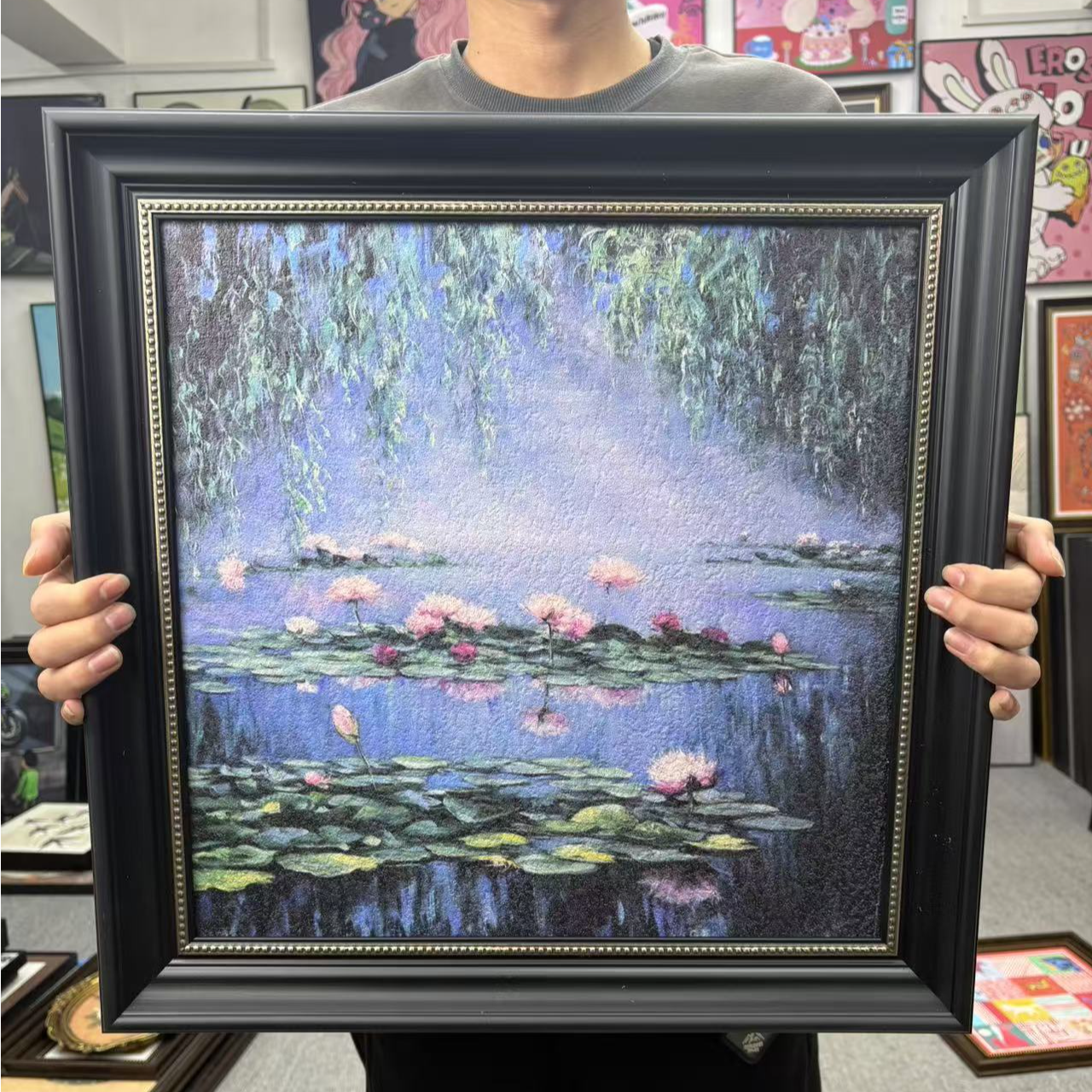 .莫奈装饰画睡莲仿油画美式玄关挂画欧式复古客厅走廊过道5050