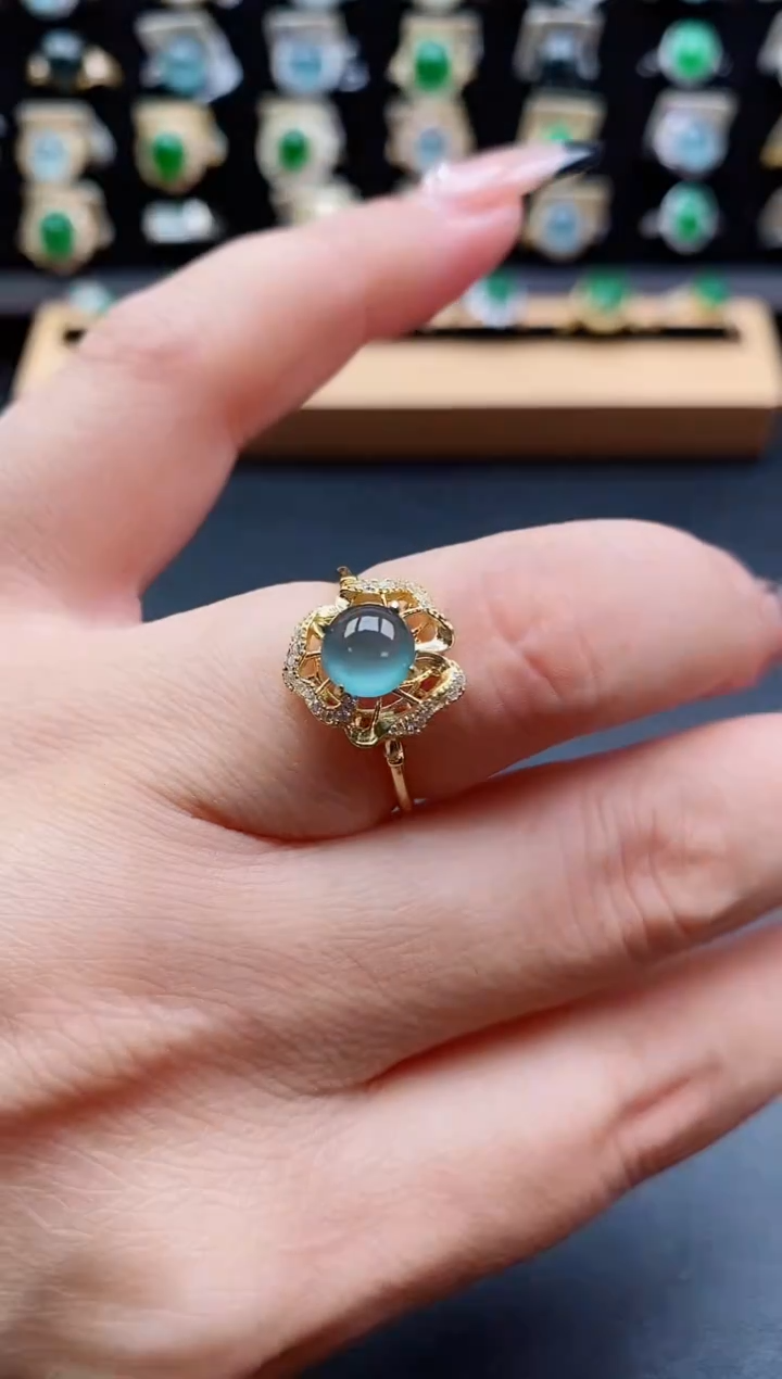 银S925镶嵌戒指翡翠1