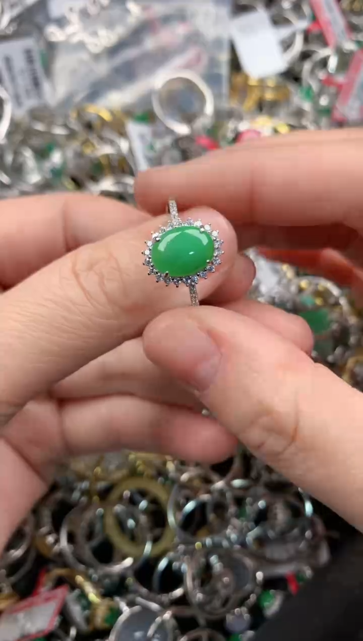 银S925镶嵌戒指翡翠12   9