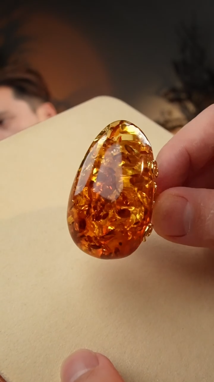 【闪购商品】琥珀颈饰银S925镶嵌花珀戒指