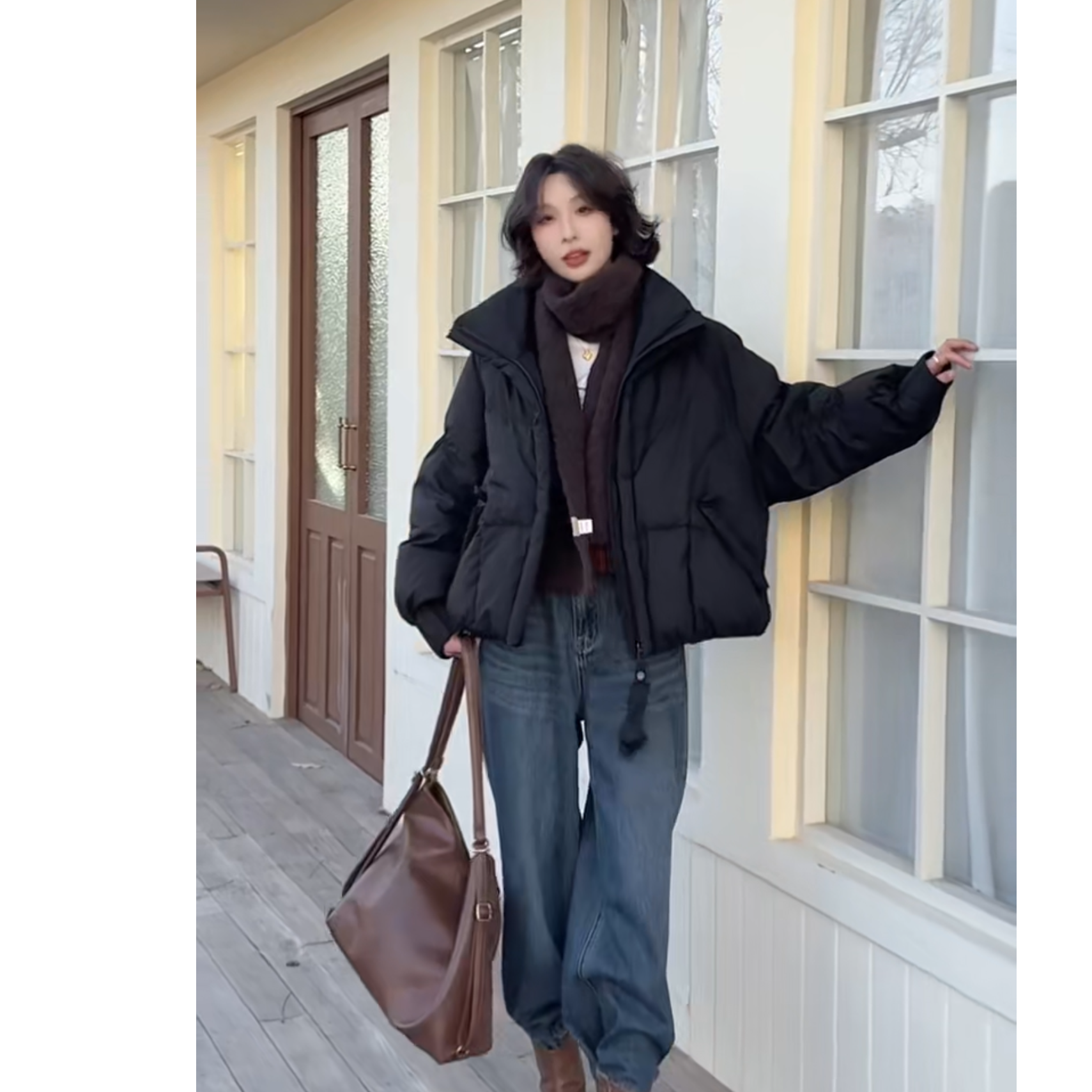 乔家女士黑色短款羽绒服