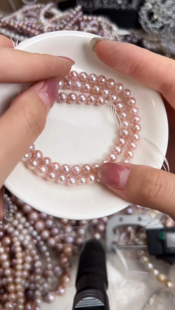 未镶嵌55淡水珍珠无核*强光珍珠项链（粉色6mm左右）
