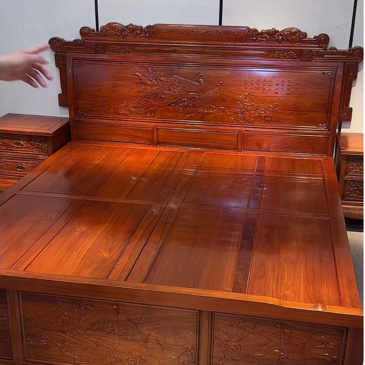 新中式家用大床原木x2素面大床主卧古典储物卧室客房