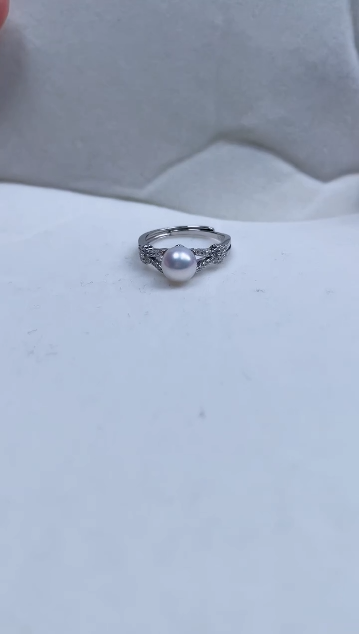 【闪购商品】海水珍珠戒指银S925镶嵌海水珍珠开口银戒交叉款