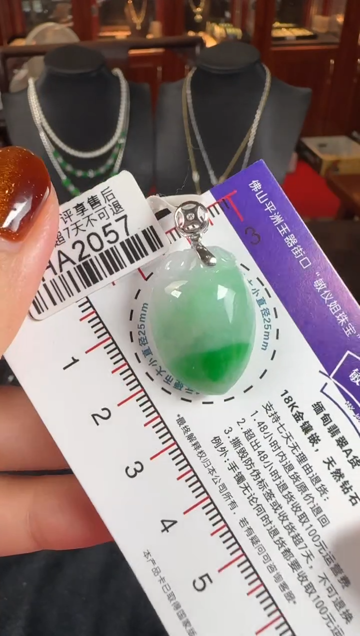 颈饰18K金镶嵌翡翠HA2057桃子