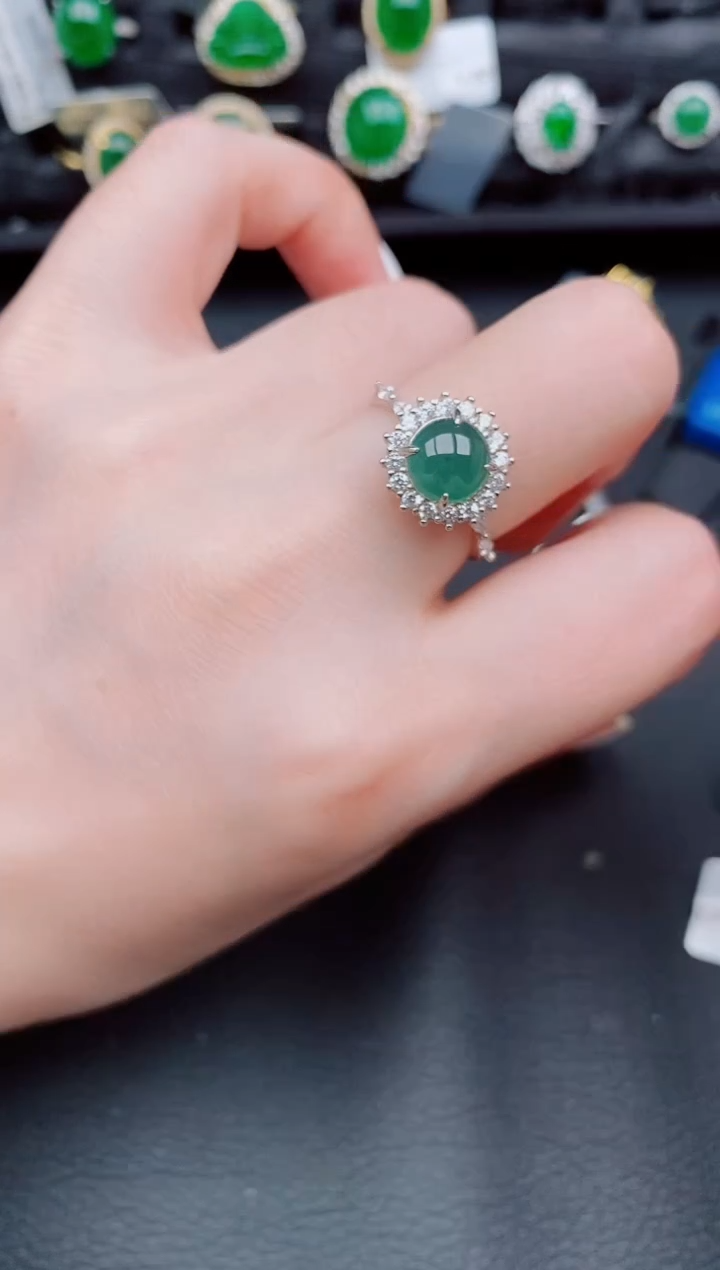 【闪购商品】翡翠戒指银S925镶嵌天然a货翡翠707