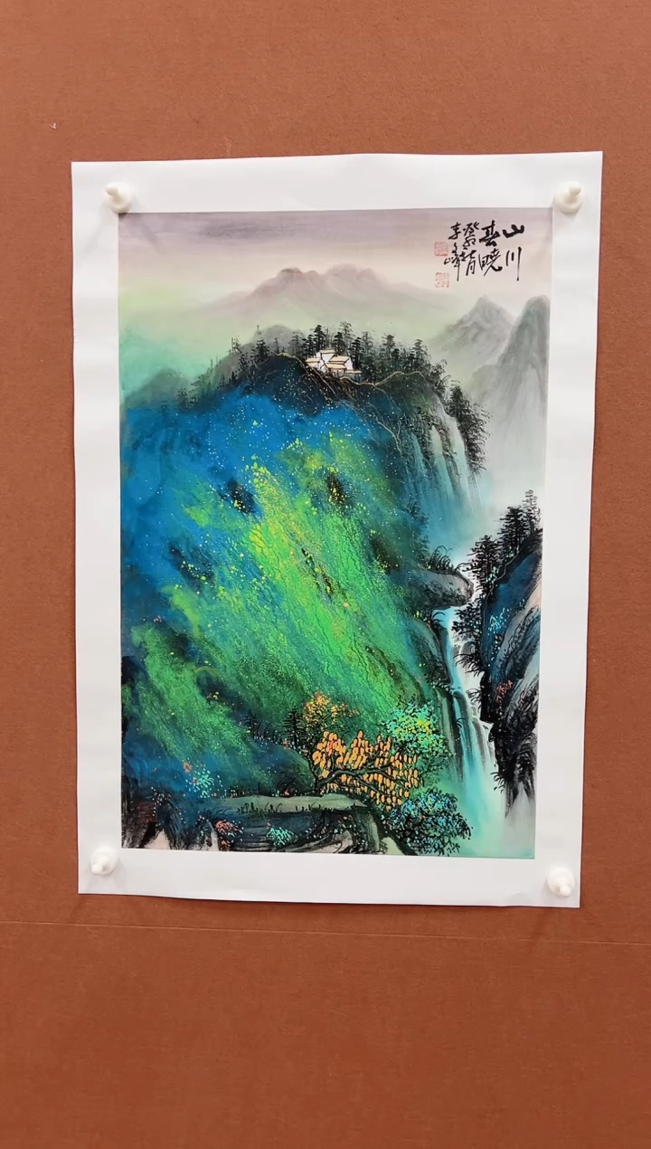 国画李文峰四尺三开泼彩山水