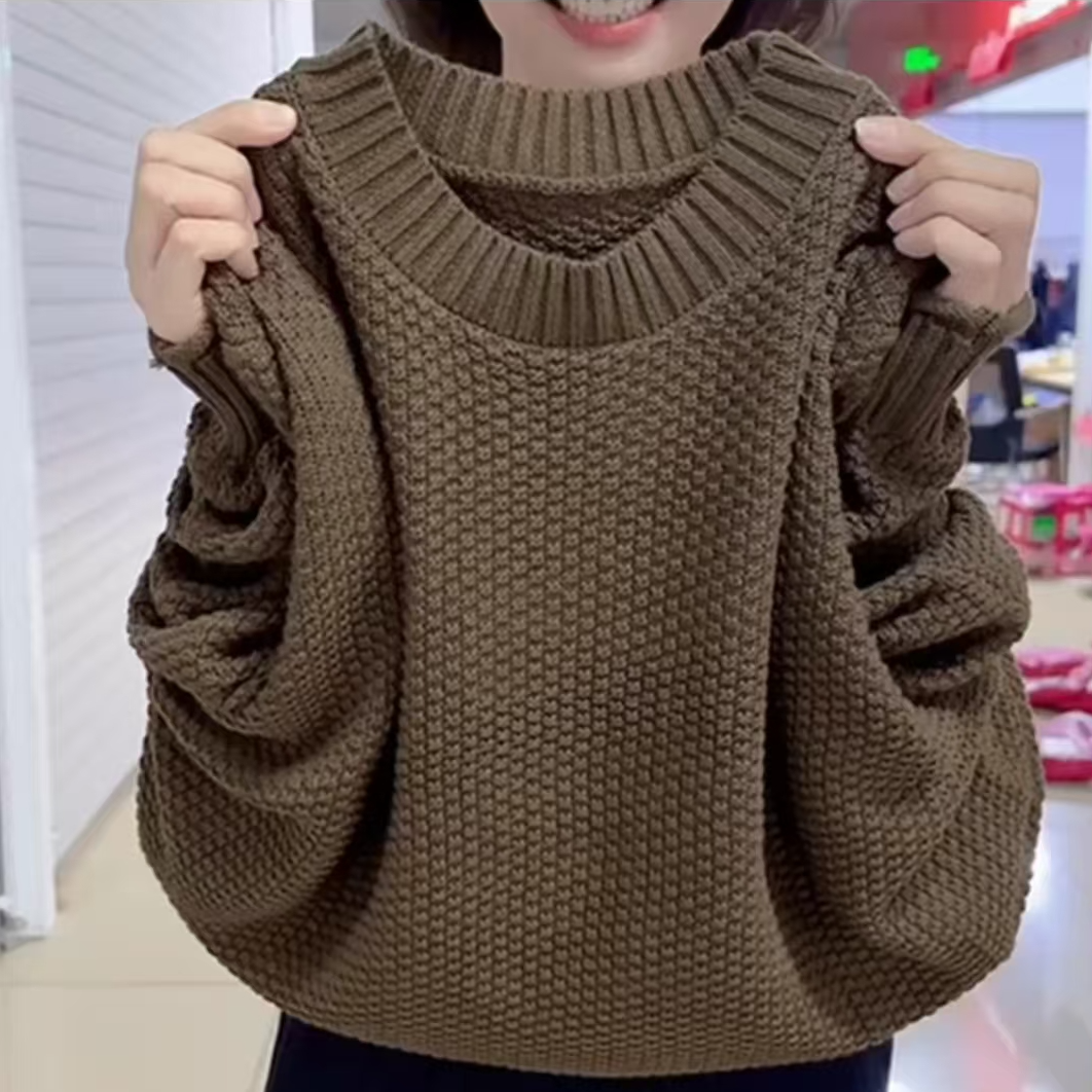 慵懒风毛衣女装2025新款潮春秋季复古纯色长袖针织打底衫洋气上衣