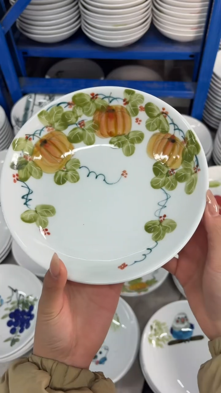 瓷片景德镇高温陶瓷食品级手绘釉中彩-圆深盘