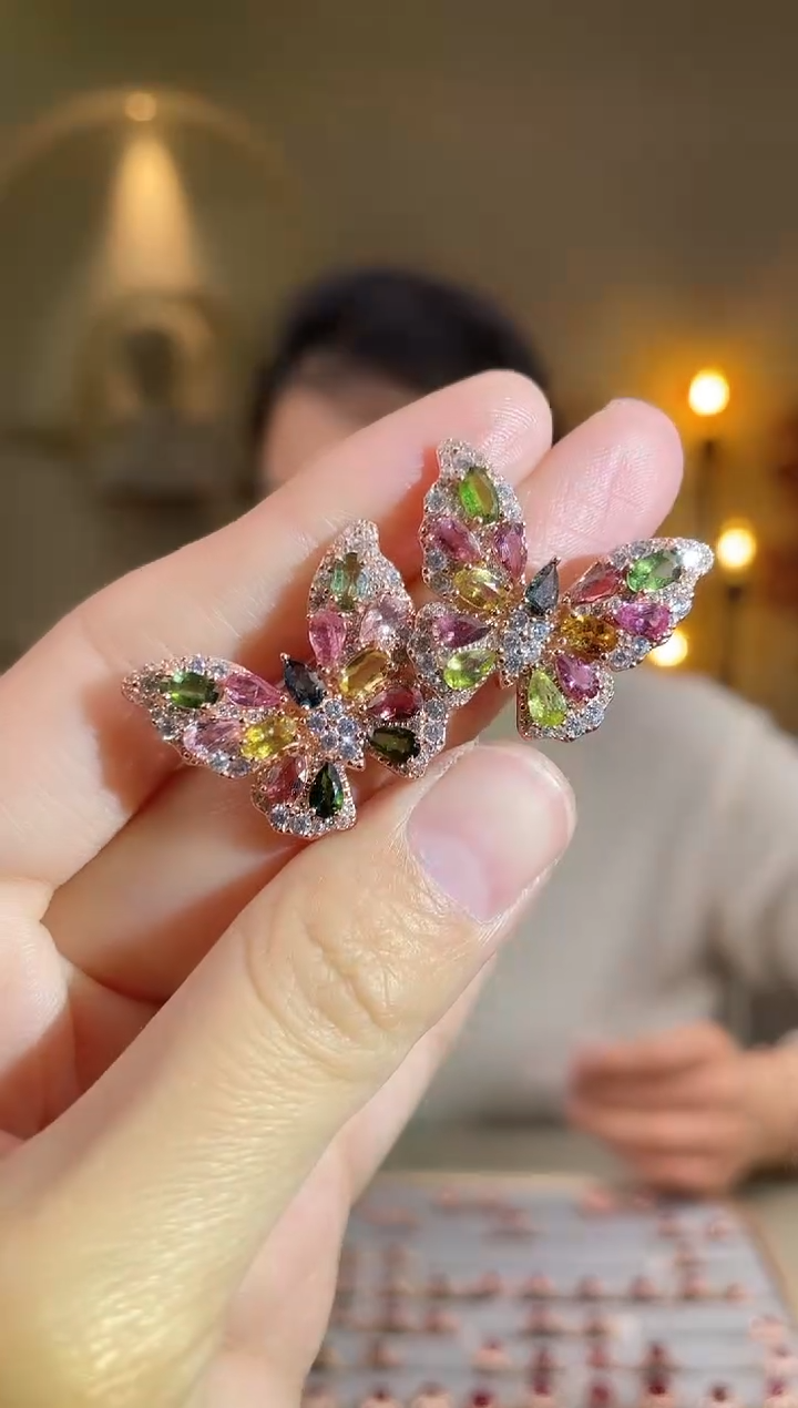 银S925镶嵌耳饰碧玺耳饰