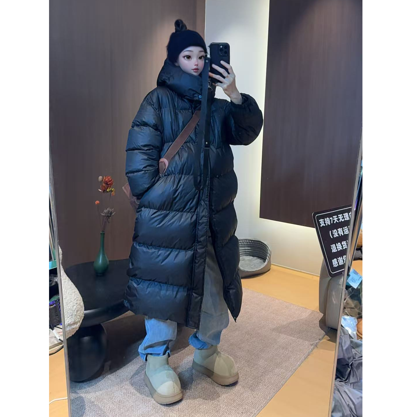 【文乐乐】冬季新款韩版高级气质时尚休闲潮流连帽长款保暖棉服701