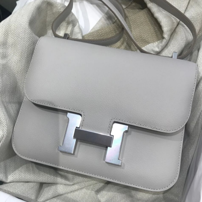 99新 Hermes/爱马仕 小花6欢 康康 24 冰川白 银扣 EC皮 C刻包