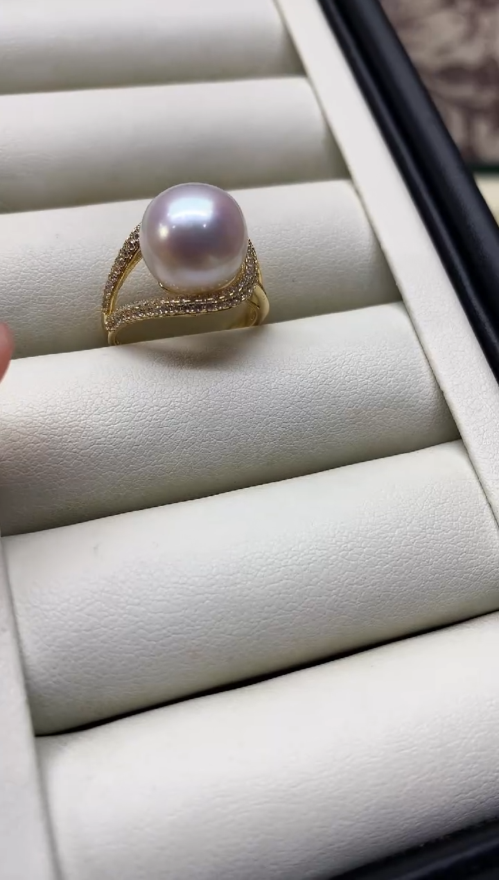 银S925镶嵌戒指淡水珍珠11-12mm