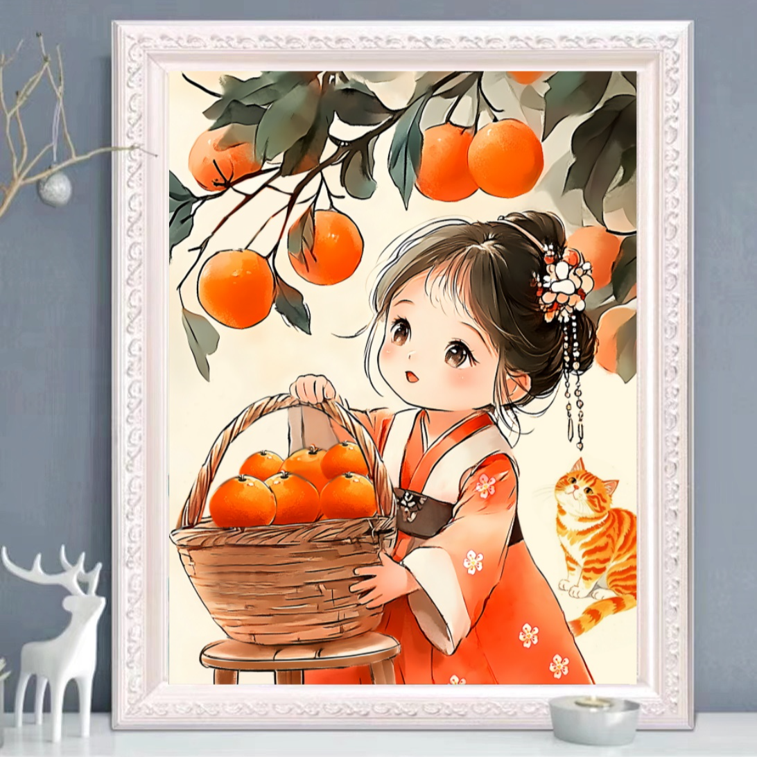 心想事橙事事如意十字绣满绣46色2025新款卡通客厅卧室挂画