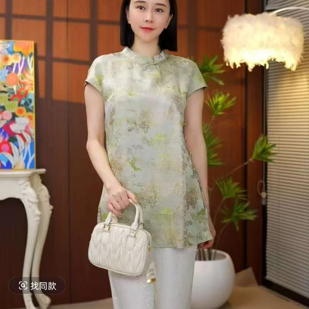 [亭台楼阁小桥流水]2025春夏季中式国风短款中款短袖402