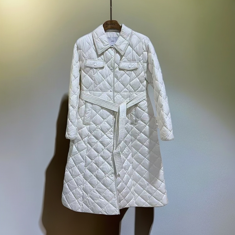 9938米白色腰带长款外套