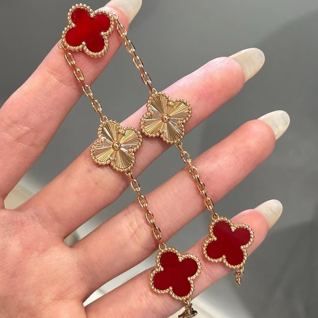 （双11）18k金五花红玛瑙3+2镭射手链   多样性发一件