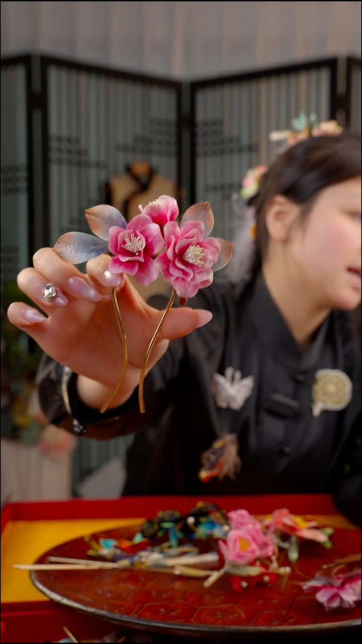 刺绣U钗  非遗苏绣绒花