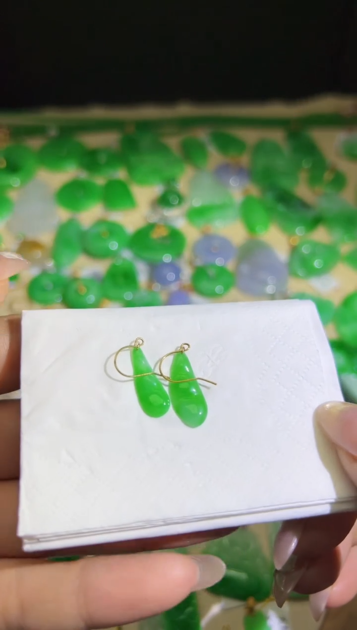 【闪购商品】翡翠耳饰18K金镶嵌Q缅料A货翡翠/支持复检/一件