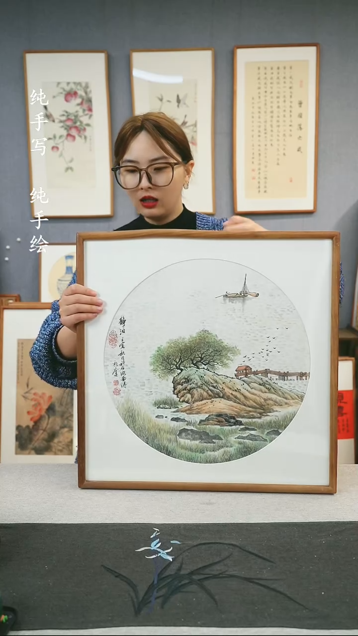 【闪购商品】国画手写手绘带框作品-52*52-王嘉诚