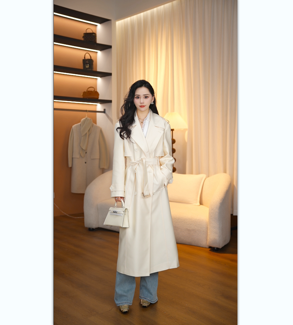 【白月光】2025春季高级感气质长款双排扣收腰风衣外套
