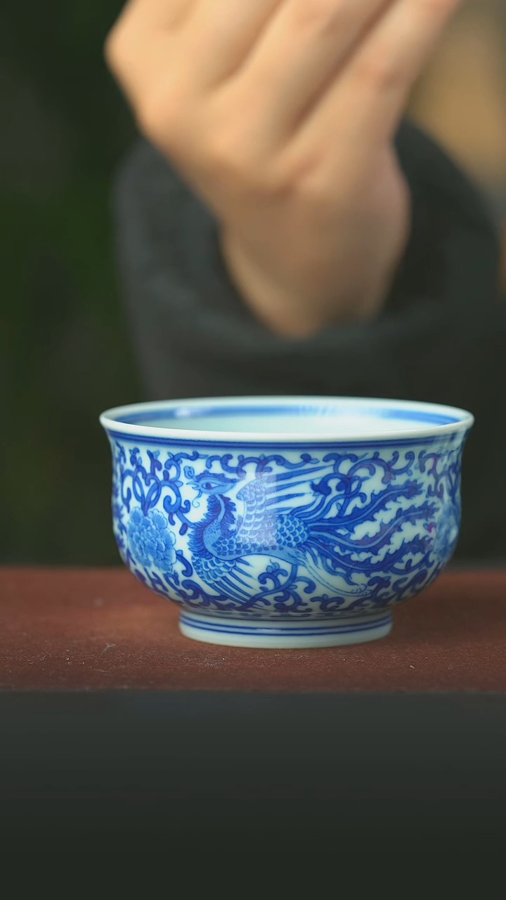 瓷片凤穿花大炉式杯