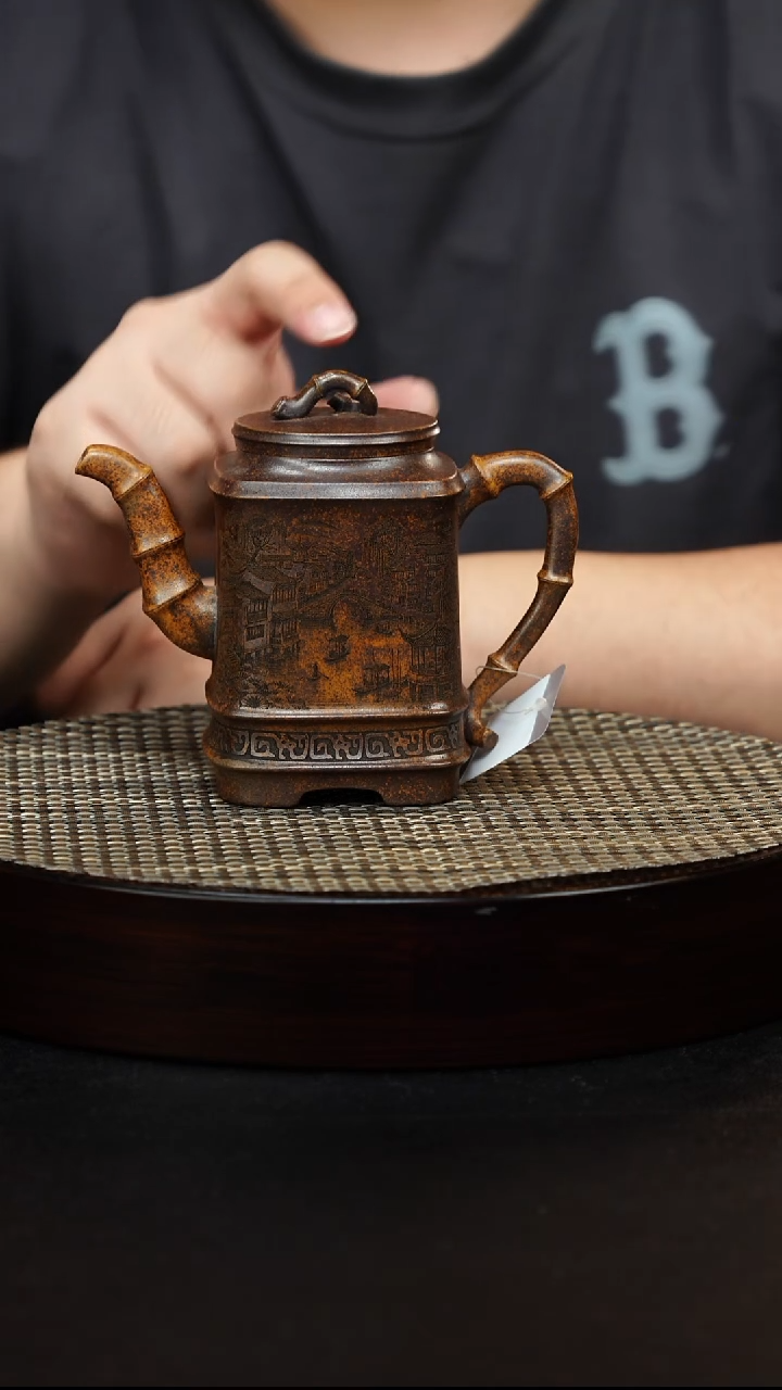 茶壶紫砂宜兴原矿纯手工紫砂 江南竹段 龙骨金砂