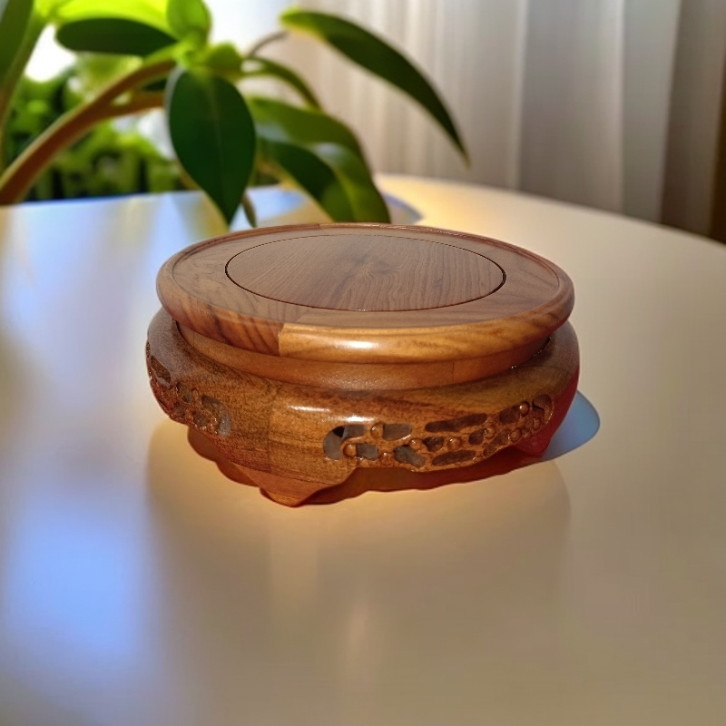 酸枝木红贵宝木圆形花瓶鱼缸花盆实木底座花架花几独板镶嵌镂空