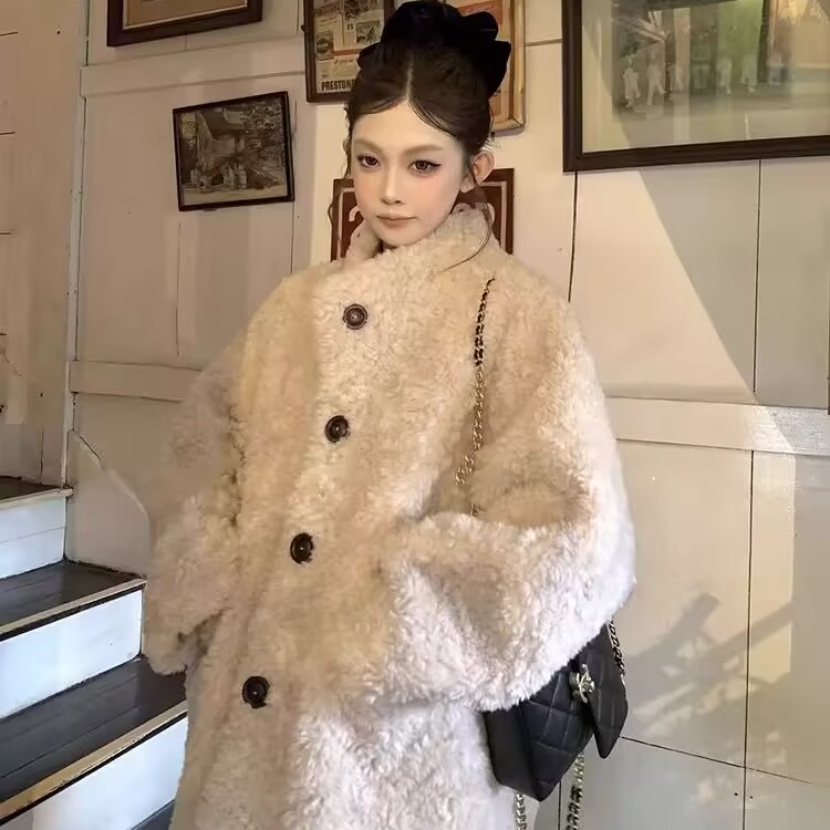 2025新款仿羊羔毛中长款皮毛一体环保毛韩系宽松毛外套