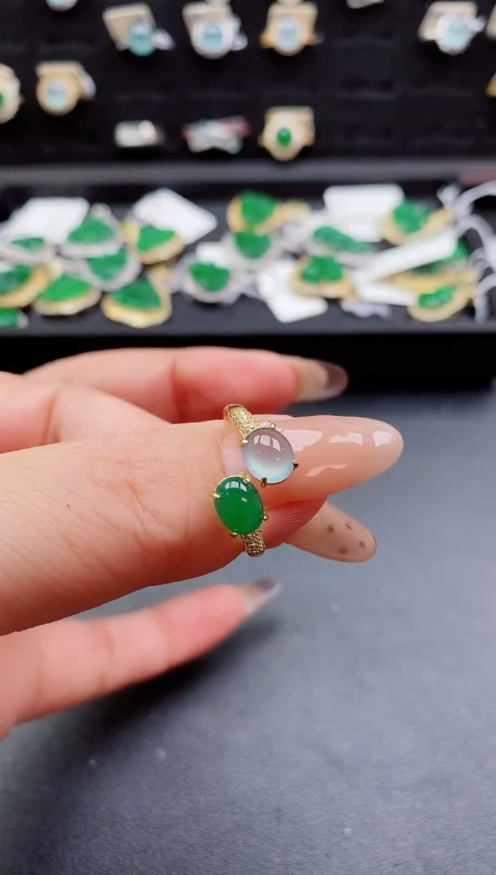 银S925镶嵌戒指翡翠1