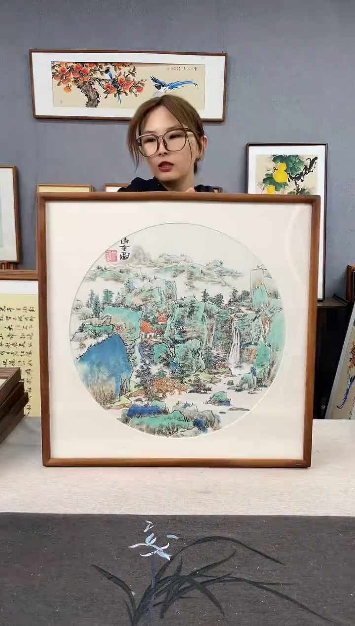【闪购商品】国画手写手绘带框作品-52*52-周丹
