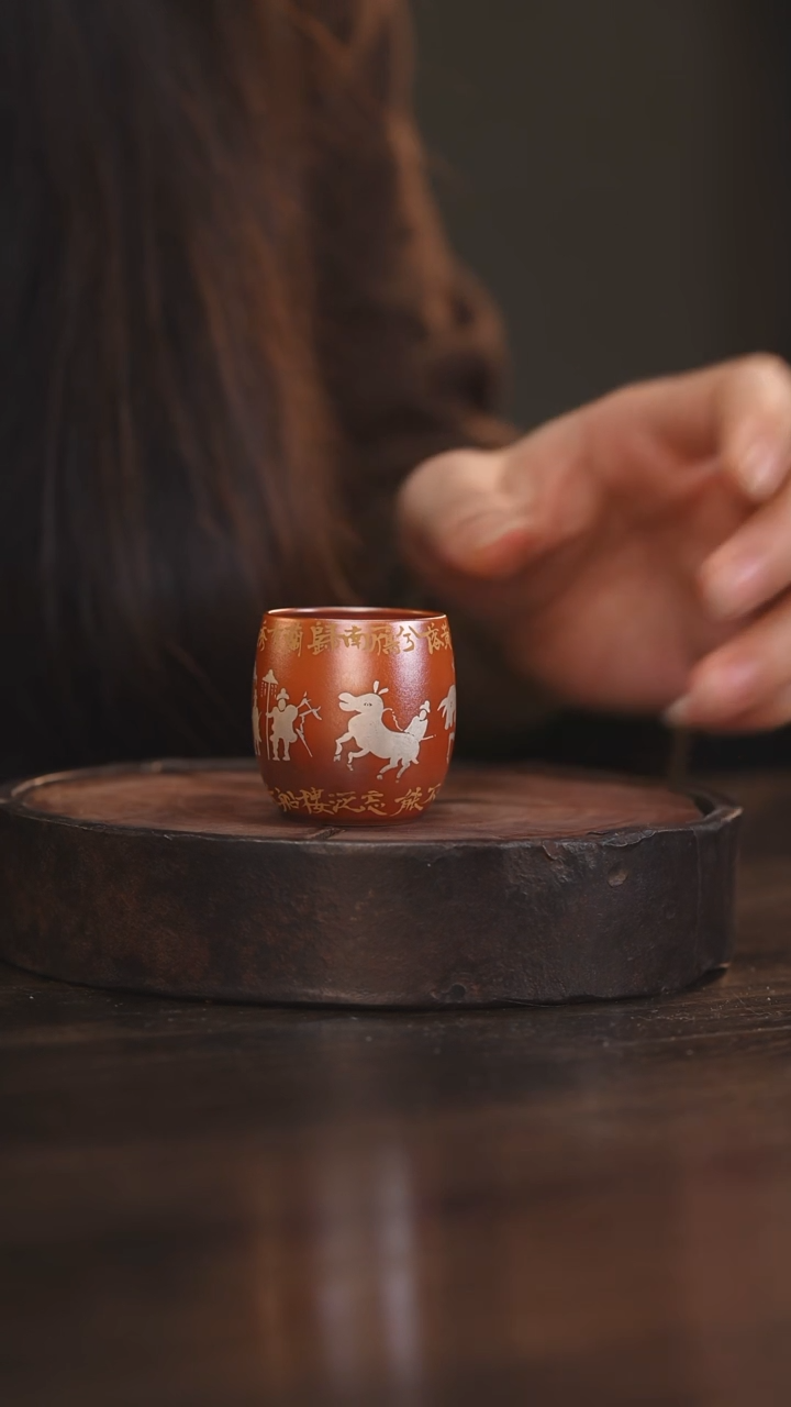 【闪购商品】杯41柴房陶瓷丨金红错金银车马图单杯