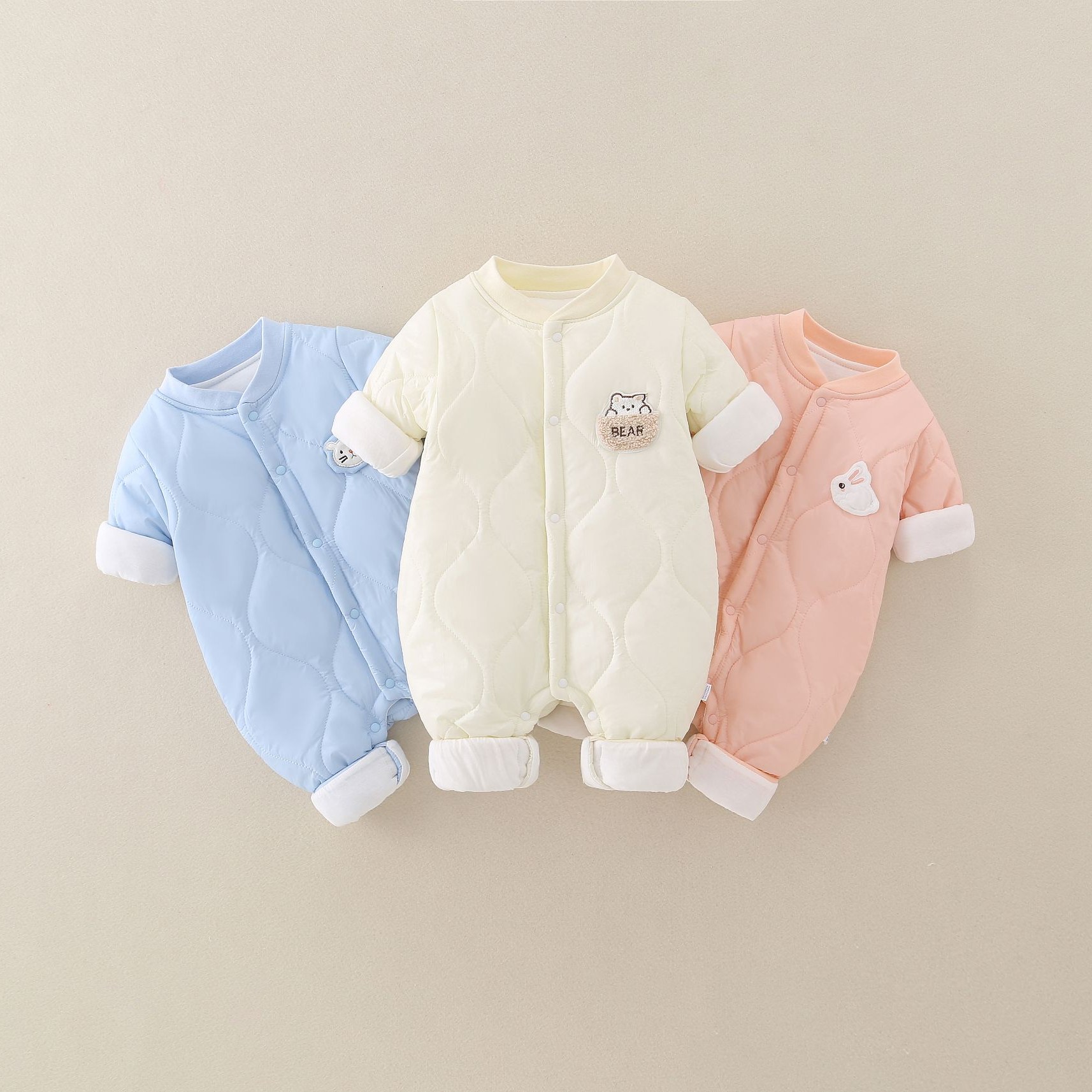婴儿冬装衣服加绒加厚连体衣男女宝宝夹棉哈衣爬服外出服套装棉服