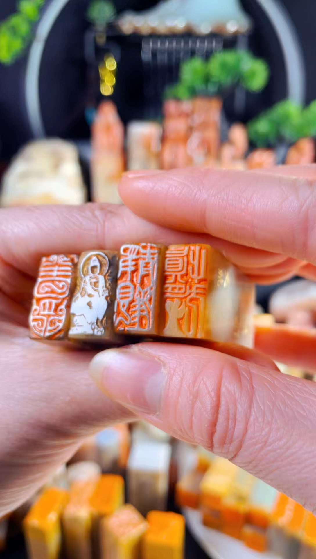 巴林石印石《半日闲鸟虫+静观+水月观自在+慎独》1*2巴林 一套