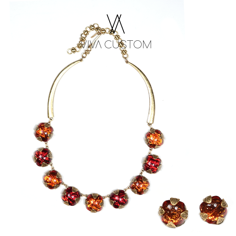 合金合成锆石项链 时尚百搭橙色渐变项链