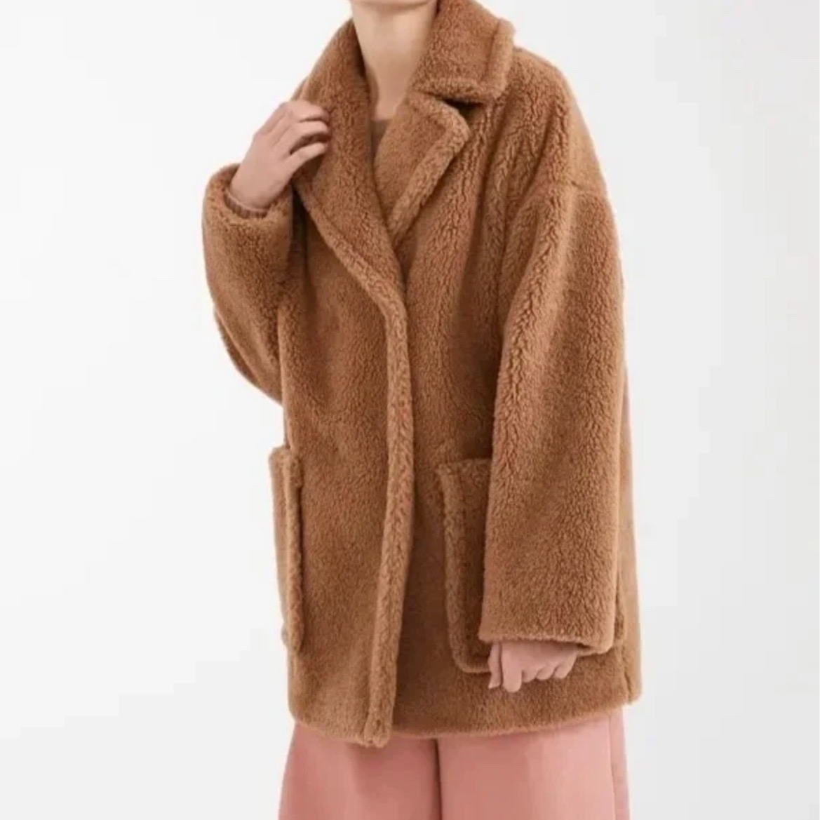 99新 MaxMara Weekend 翻领驼色绵羊毛混纺泰迪大衣外套 40M码 CS