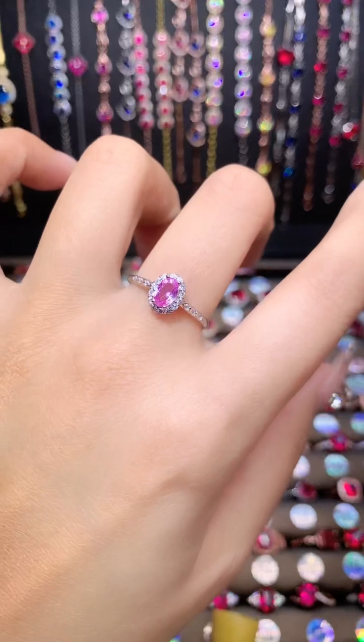 蓝宝石戒指银S925镶嵌银色